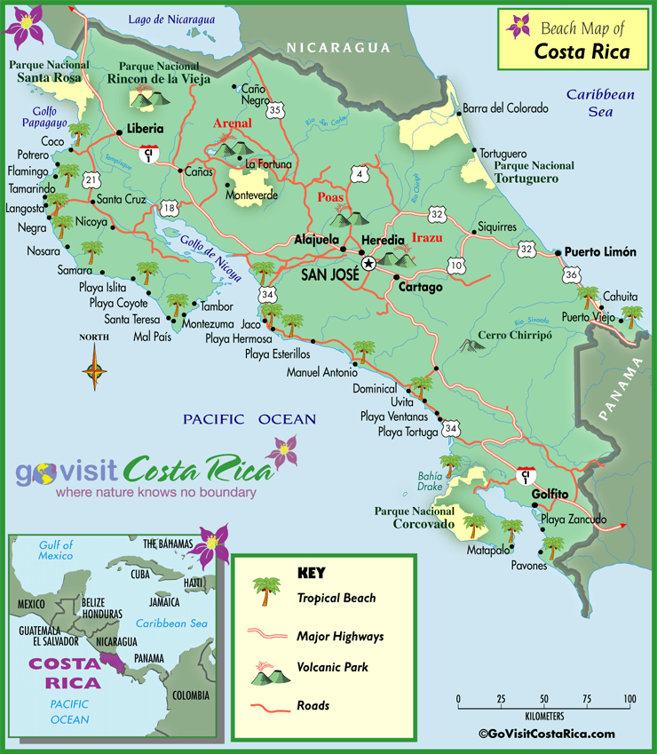 Costa Rica Mapa Playas